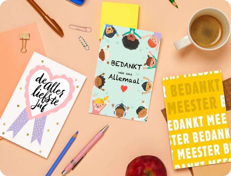 Drie verschillende kaarten om de juf of meester mee te bedanken