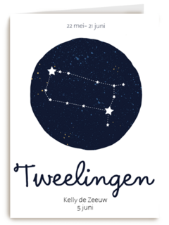 verjaardag kaart sterrenbeeld tweelingen