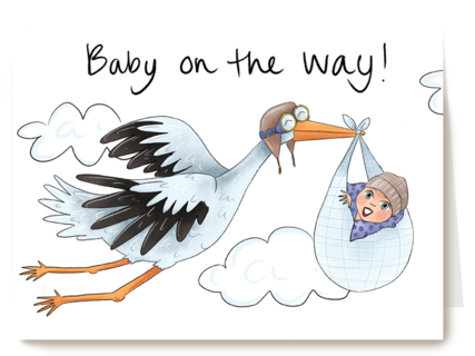 Babykaart Ooievaar met Baby on the way Matia Studio