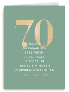 Verjaardagskaart 70 groen gouden letters