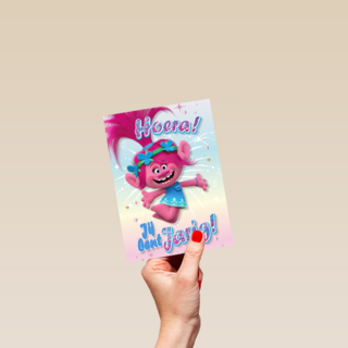 verjaardag kaart trolls hoera jij bent jarig poppy
