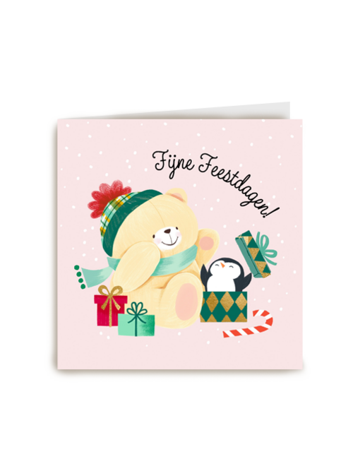 Kerstkaart Forever Friends beer met pinguin