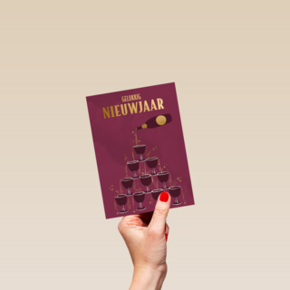 nieuwjaarskaart met champagnetoren