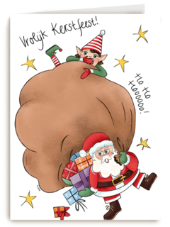 kerstkaart vrolijk kerstman en elfje matia heesakkers