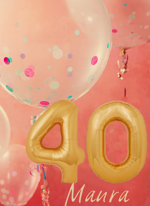 verjaardag kaart leeftijden 40 vrouw ballonnen