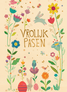 Paaskaart Vrolijk Pasen met bloemen