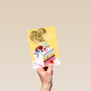 verjaardagskaart voor 70 jaar met cake