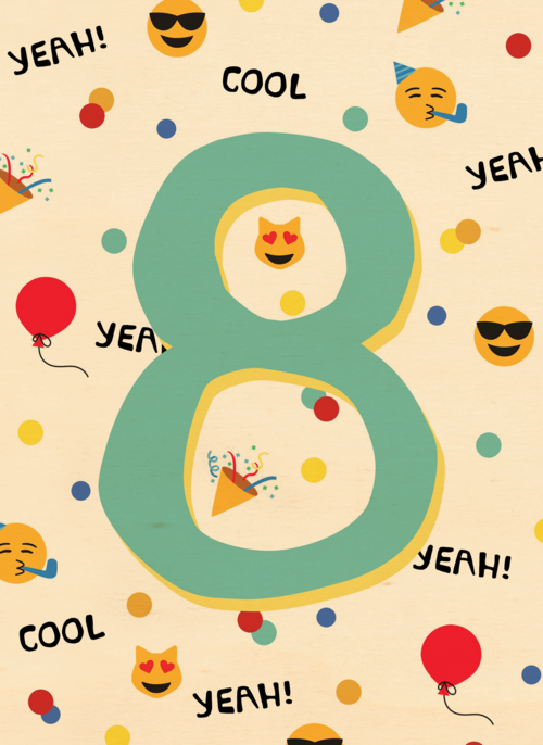 Verjaardagskaart 8 jaar yeah cool