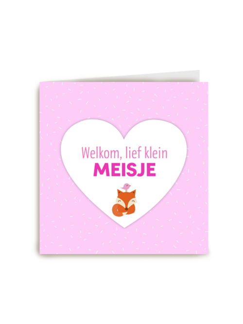 vosje op wit hart op roze achtergrond