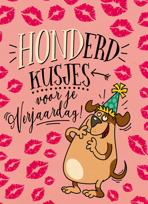 verjaardagskaart hond honderd kusjes voor je verjaardag