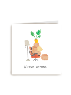 Nieuwe woning kaart stoel met spullen