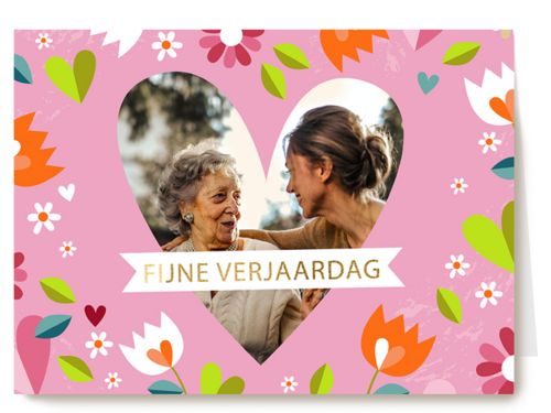 verjaardag kaart vrouw foto hart bloemen