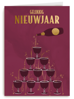 nieuwjaarskaart met champagnetoren