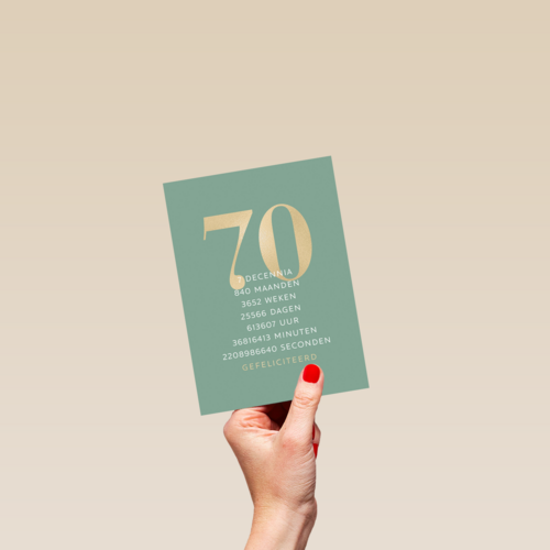 Verjaardagskaart 70 groen gouden letters