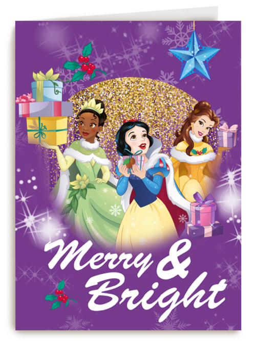 Kerstkaart Disney prinsessen Merry and bright