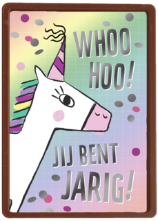 woohoo jij bent jarig met een regenboog eenhoorn