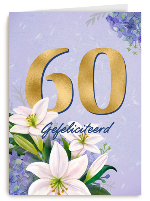 Verjaardagskaart klassiek 60 jaar vrouw gouden letters en bloemen