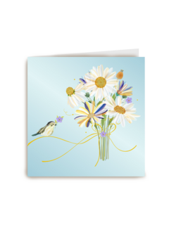 Blanco kaart vogel met bloemen