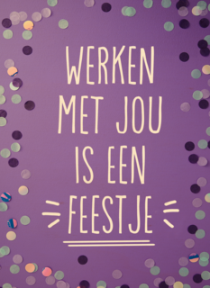 Bedankt kaart thuiswerken werken met jou is een feestje