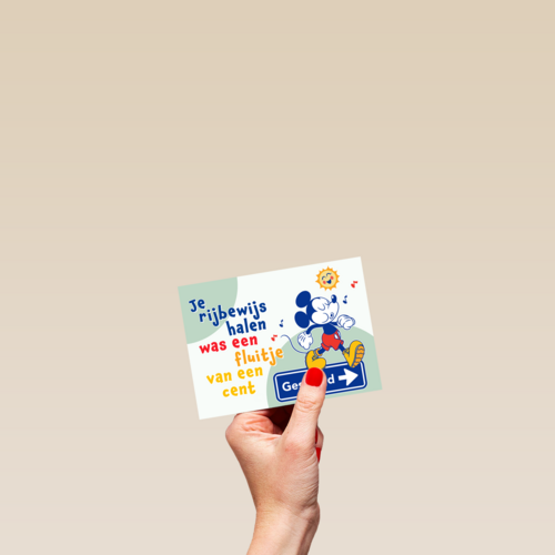 Mickey Mouse geslaagd rijbewijs kaart