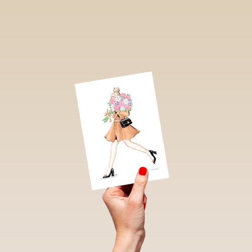 Blanco kaart van een jonge vrouw met bloemen