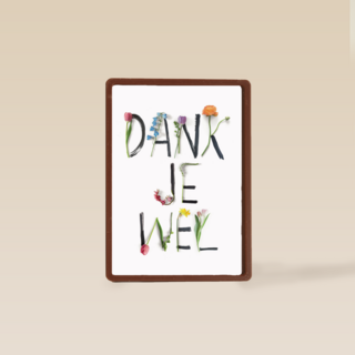 botanical kaart met bloemenletters geschreven dankjewel