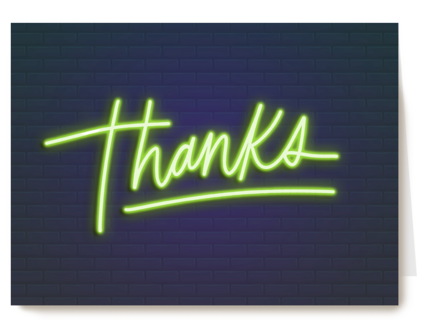 bedankt kaart thanks in neon letters