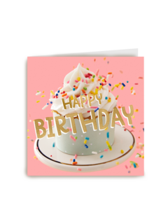 Een taart met confetti en Happy Birthday