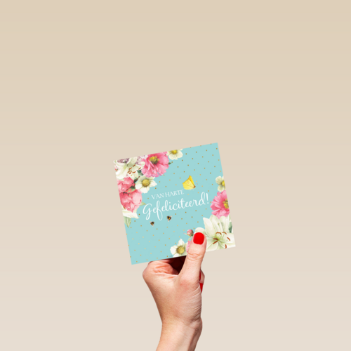 kaart flowers van harte gefeliciteerd lichtblauw