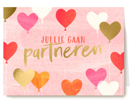 Jullie gaan partneren roze kaart met hartjes