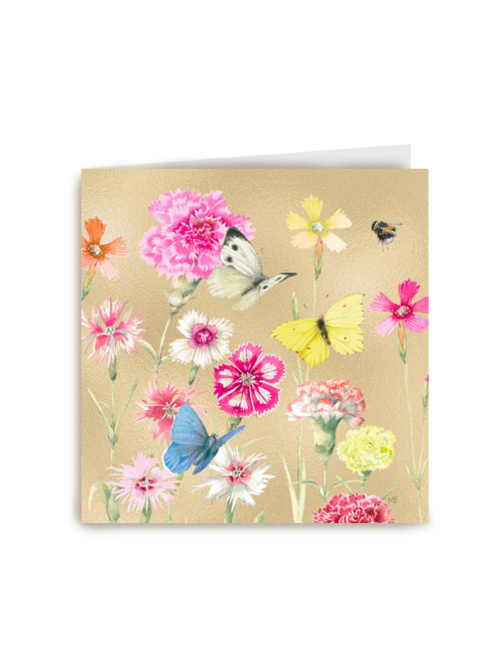 Kaart flowers by Marjolein Bastin goud vlinders blanco