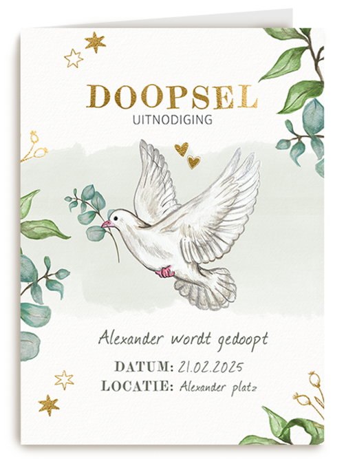 Doopsel uitnodiging duif groen