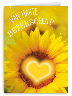 Beterschapskaart zonnebloem met hart