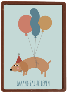 Verjaardagskaart teckel met ballonnen