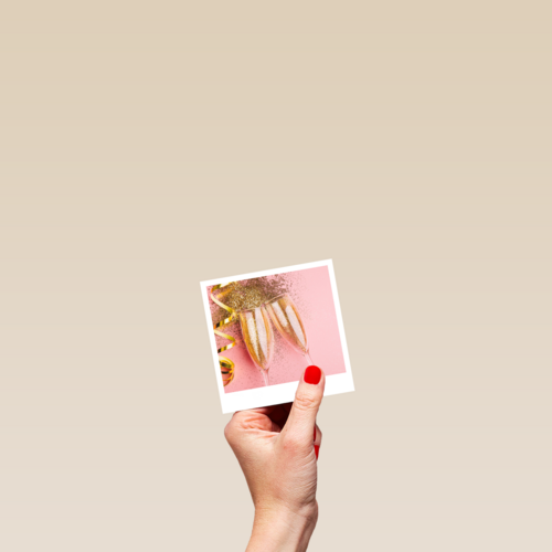 Verjaardagskaart vrouw hip champagne en glitters Polaroid