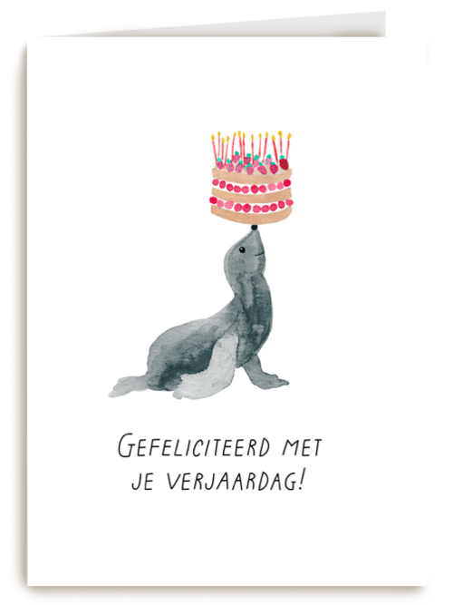 Zeeleeuw met taart verjaardagskaart