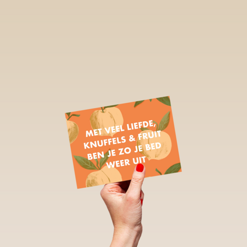 Beterschapskaart Rijmend Met veel liefde knuffels en fruit