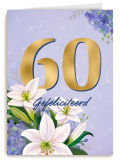 Verjaardagskaart klassiek 60 jaar vrouw gouden letters en bloemen