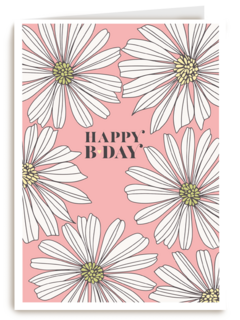 Verjaardagskaart roze met witte bloemen