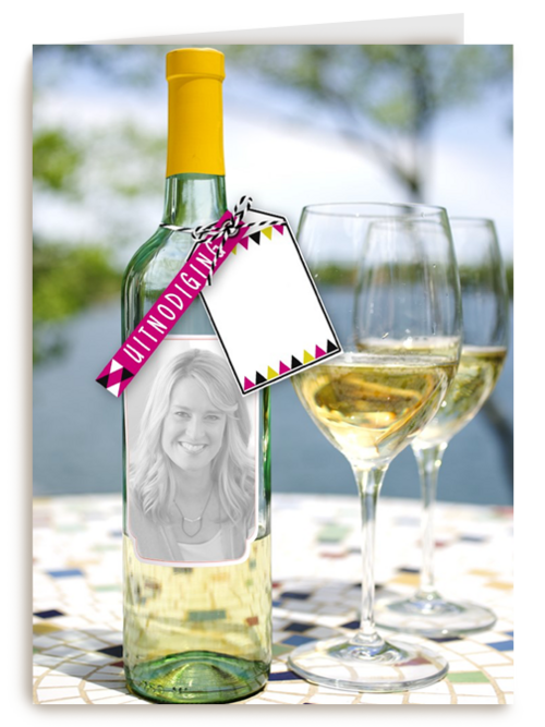 fotokaart fles wijn en glazen 35 jaar