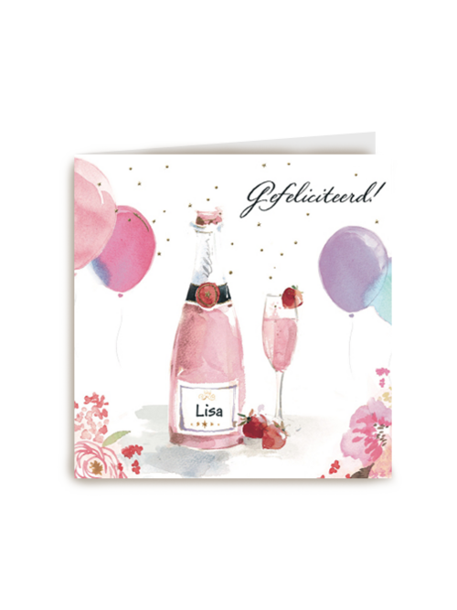 gefeliciteerd vrouw champagne fles champagne glas
