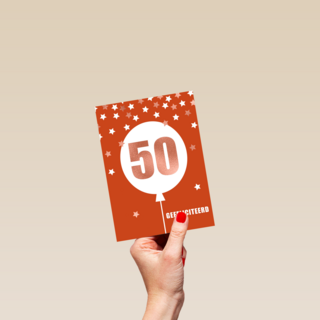 Verjaardagskaart leeftijden 50 ballon rood