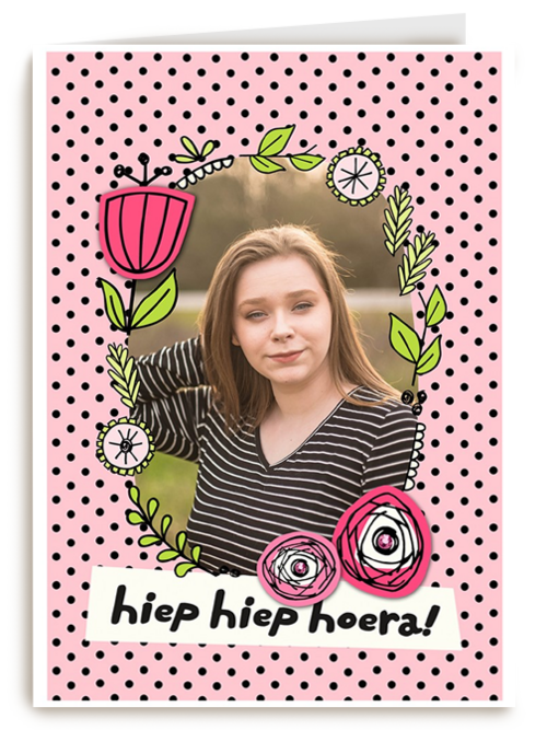fotokaart verjaardag meisje vrouw hiep hiep hoera