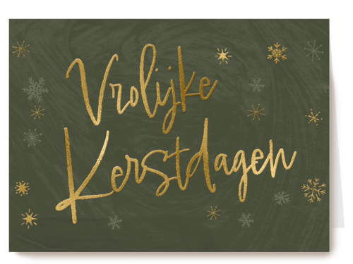 kerstkaart met gouden tekst op groene achtergrond