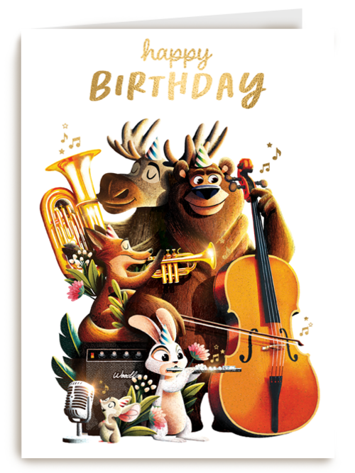 Folio verjaardagskaart dieren orkest