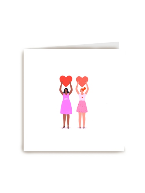 Valentijnskaart blanco 2 vrouwen met hart