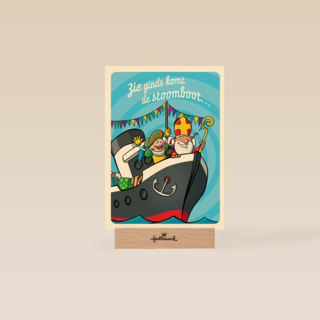 Sinterklaaskaart Zie ginds komt de stoomboot