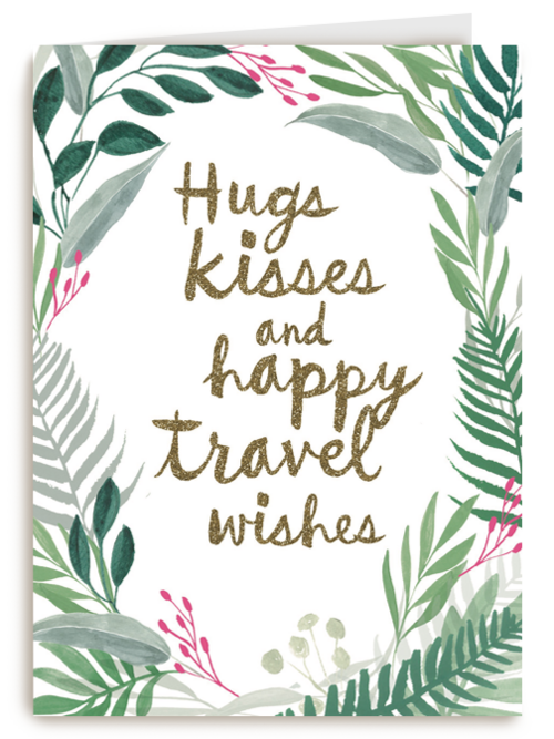 botanical kaart hugs kisses and happy travel wishes