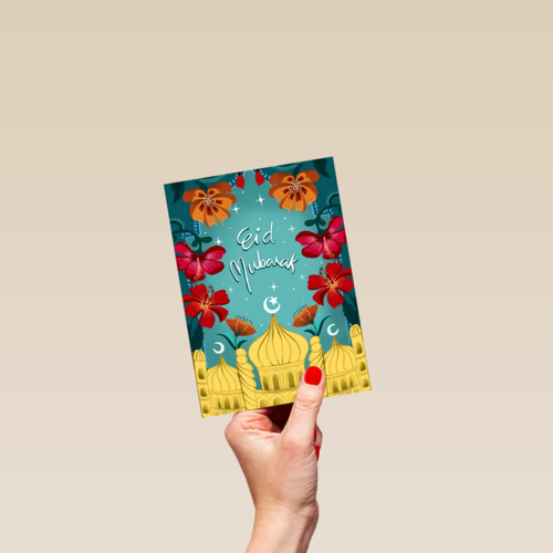 eid mubarak kaart met bloemen