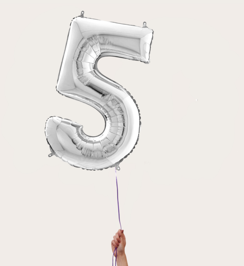 Cijferballon 5 Jaar Zilver XL